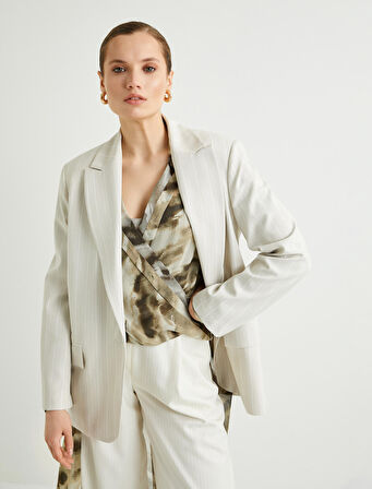 Oversize Blazer Ceket Tek Düğmeli Kapaklı Cepli