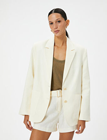 Keten Karışımlı Blazer Ceket Cep Detaylı