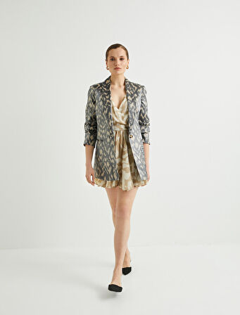 Blazer Ceket Desenli Parlak Dokulu Fleto Cepli