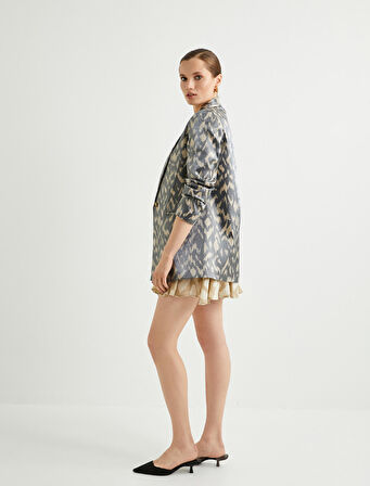 Blazer Ceket Desenli Parlak Dokulu Fleto Cepli