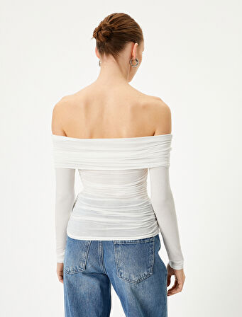 Madonna Yaka Bluz Drapeli Uzun Kollu