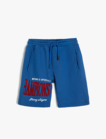 Baskılı Şort Spor Temalı Cepli Beli Bağlamalı