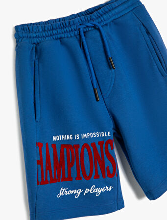 Baskılı Şort Spor Temalı Cepli Beli Bağlamalı