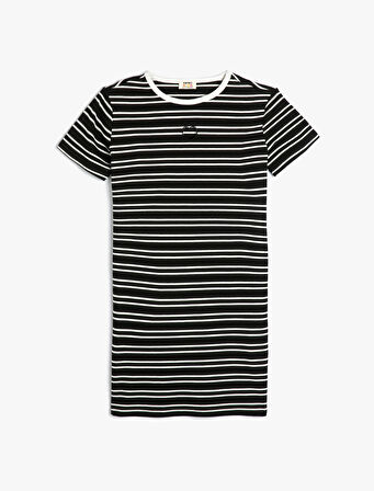 Elbise Kısa Kollu Bisiklet Yaka Ribanalı