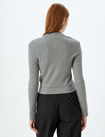 Fermuarlı Triko Hırka Dik Yaka Uzun Kollu