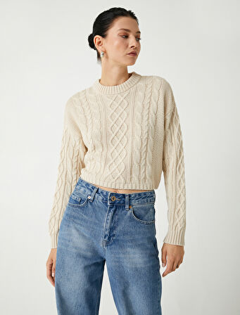 Saç Örgü Triko Kazak Bisiklet Yaka Uzun Kollu