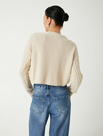 Saç Örgü Triko Kazak Bisiklet Yaka Uzun Kollu