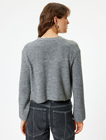 Örgü Hırka V Yaka Düğmeli Uzun Kollu