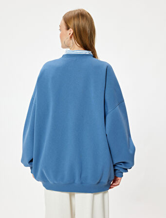 Oversize Sweatshirt Kolej Baskılı Uzun Kollu Bisiklet Yaka Şardonlu