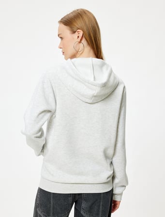 Oversize Kapüşonlu Sweatshirt Kolej Baskılı Kanguru Cepli Şardonlu