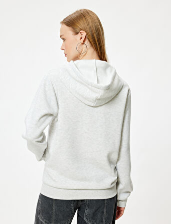 Oversize Kapüşonlu Sweatshirt Kolej Baskılı Kanguru Cepli Şardonlu