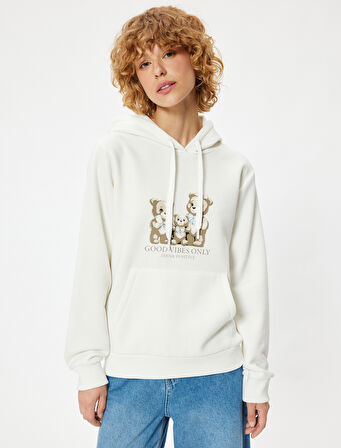 Oversize Kapüşonlu Sweatshirt Slogan Baskılı Kanguru Cepli Şardonlu