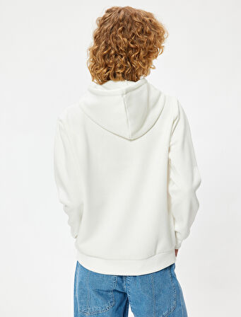 Oversize Kapüşonlu Sweatshirt Slogan Baskılı Kanguru Cepli Şardonlu