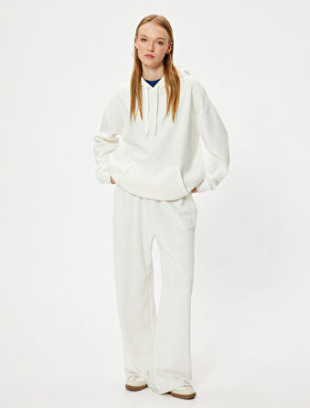 Oversize Kapüşonlu Sweatshirt Basic Kanguru Cepli Şardonlu