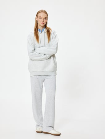 Oversize Kapüşonlu Sweatshirt Basic Kanguru Cepli Şardonlu