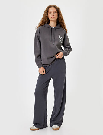 Arkası Baskılı Sweatshirt Oversize Kapüşonlu Şardonlu