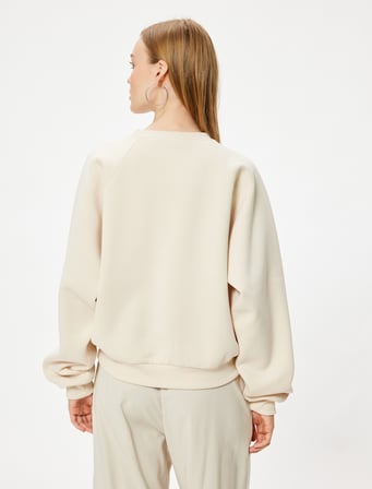 Basic Oversize Sweatshirt Bisiklet Yaka Uzun Kollu Ribanalı Şardonlu