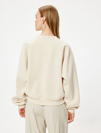 Basic Oversize Sweatshirt Bisiklet Yaka Uzun Kollu Ribanalı Şardonlu