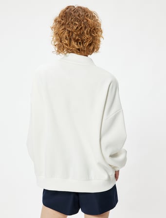 Polo Yaka Sweatshirt Oversize Kolej Baskılı Uzun Kollu