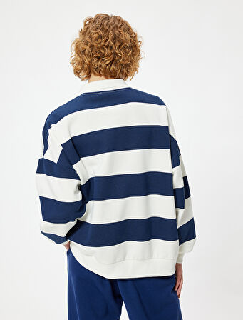 Polo Yaka Sweatshirt Oversize Renk Bloklu Uzun Kollu