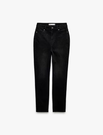 Pamuklu Yüksek Bel Düğmeli Slim Fit Mom Jean Pantolon - Mom Jeans