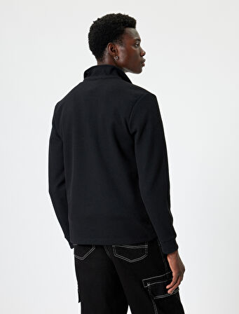 Polo Yaka Sweatshirt Yarım Fermuarlı Basic Uzun Kollu Pamuk Karışımlı