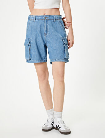 Denim Kargo Bermuda Şort Cepli Standart Bel