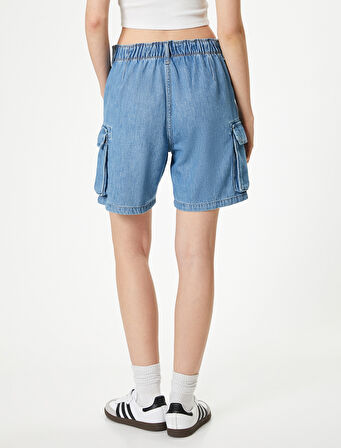 Denim Kargo Bermuda Şort Cepli Standart Bel
