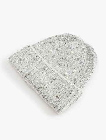 Örgü Bere İnci Boncuk İşlemeli Yumuşak Dokulu Katlama Detaylı