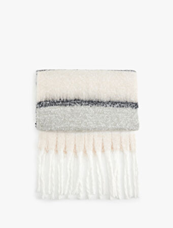 Uzun Atkı Renk Bloklu Yumuşak Dokulu Püsküllü