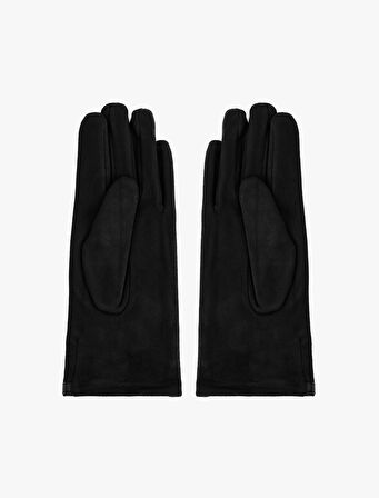 Süet Görünümlü Eldiven Boncuklu Kemer Detaylı