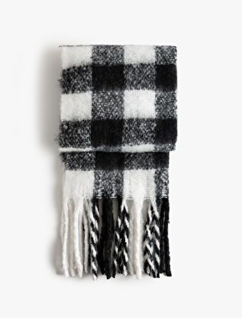 Uzun Atkı Püsküllü Kareli Yumuşak Dokulu