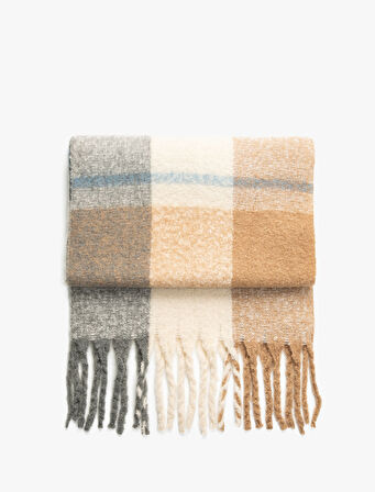 Atkı Ekose Yumuşak Dokulu Püsküllü