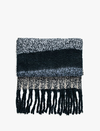 Atkı Püsküllü Dokulu Çok Renkli