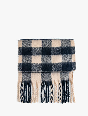 Ekoseli Kare Atkı Püsküllü Yumuşak Dokulu