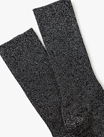 Soket Çorap Metalik Dokulu Simli