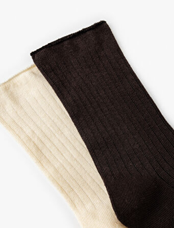 2'li Soket Çorap Örgü Dokulu Çok Renkli