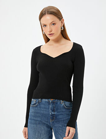 Kare Yaka Triko Kazak Uzun Kollu 