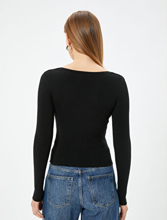 Kare Yaka Triko Kazak Uzun Kollu 