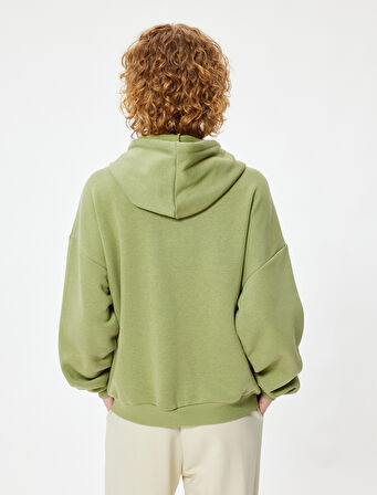 Oversize Fermuarlı Sweatshirt Kapüşonlu Yıldız İşlemeli Cep Detaylı Şardonlu