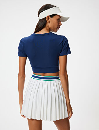 Crop Spor Tişört Slim Fit Bisiklet Yaka Katlı Kısa Kollu