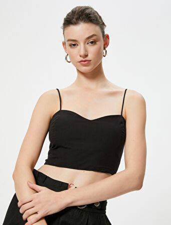 Askılı Crop Üst Kalp Yaka Pamuklu Slim Fit