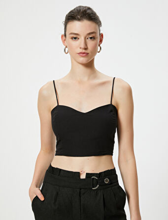Askılı Crop Üst Kalp Yaka Pamuklu Slim Fit