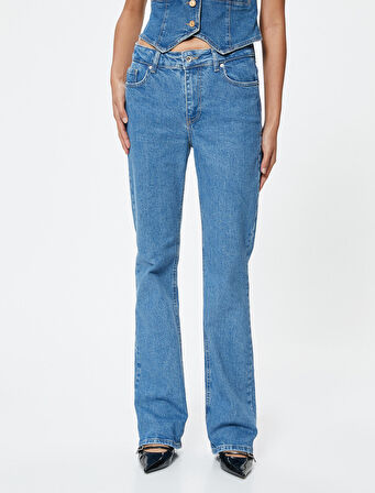 İspanyol Paça Kot Pantolon Yüksek Bel Cepli - Flare Slim Jeans