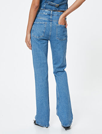 İspanyol Paça Kot Pantolon Yüksek Bel Cepli - Flare Slim Jeans