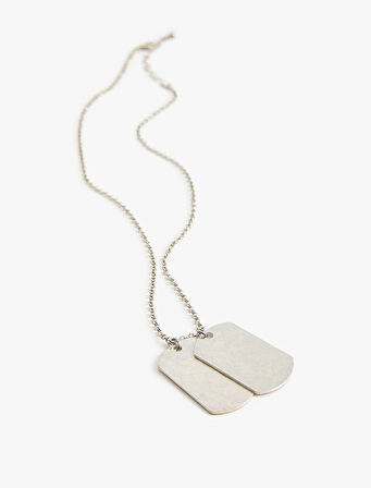 Zincir Kolye Metal Plaka Charm Detaylı