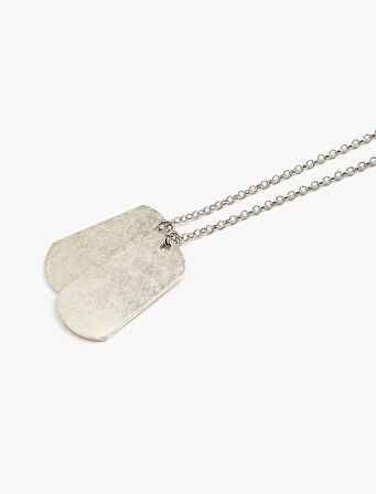 Zincir Kolye Metal Plaka Charm Detaylı