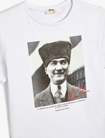 Atatürk Baskılı Tişört Kısa Kollu Bisiklet Yaka Pamuklu