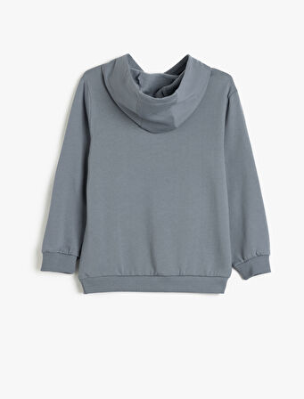 Kapşonlu Sweatshirt Kanguru Cepli Uzun Kollu Slogan Baskılı Şardonlu