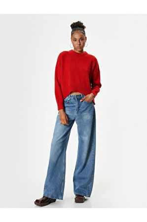 Basic Triko Kazak Bisiklet Yaka Akrilik Karışımlı Uzun Kollu